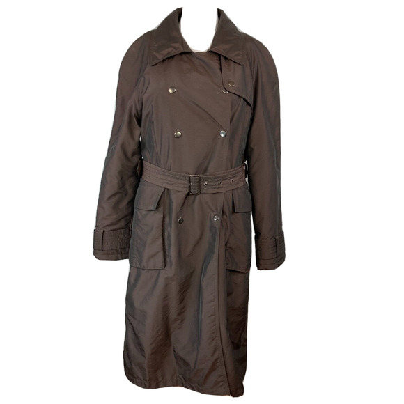 Ensign Coat Womens Sz M Brown Belted Snap Button Puff Insulated Softshell Trench - Picture 1 of 9